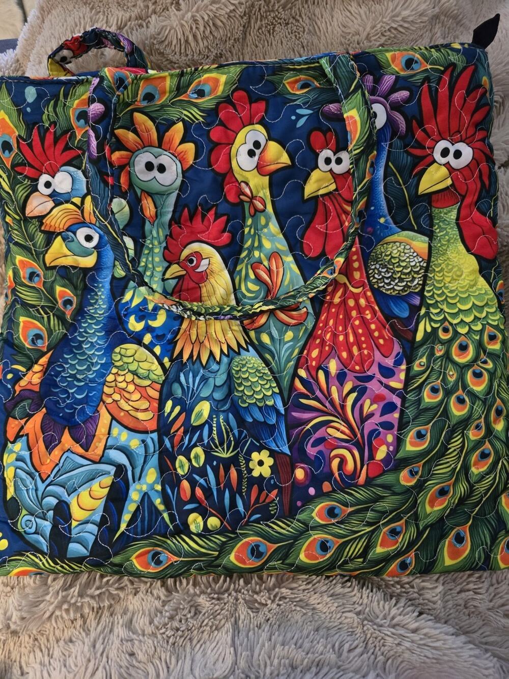 Crazy Chicken Tote Bag Funny Rooster Handbag Colorful Farm Purse Gift Women